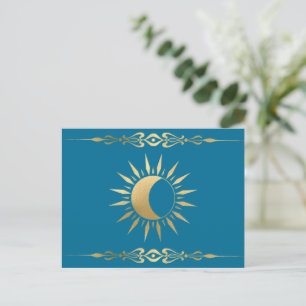 Aquamarin Sun Moon Wicca Postkarte   Mystical Sun