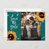 Aquamarin Sunflower Save the Date Foto Postkarte (Vorne/Hinten)