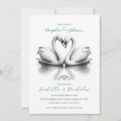 Aquamarin Swan Couples Dusche Einladung (Vorderseite)