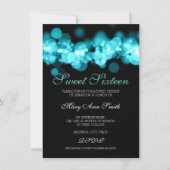 Aquamarin Sweet 16 Geburtstag Bokeh Lights Einladung (Vorderseite)
