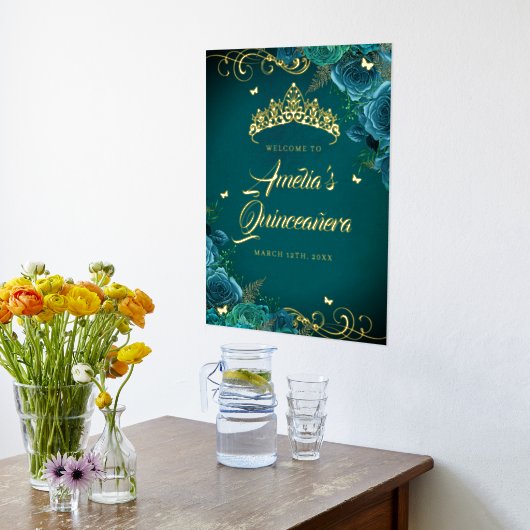 Aquamarin Swirl Quinceanera Willkommenszeichen Gol Foliendrucke (Ablage(Küche))