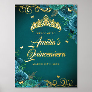 Aquamarin Swirl Quinceanera Willkommenszeichen Gol Foliendrucke