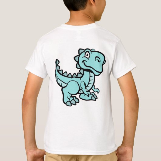 Aquamarin T Rex Dinosaurier Personalisierter Name T-Shirt (Rückseite)