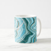 Aquamarin Tan Agate Marble Monogram für Abstrakten Kaffeetasse (VorderseiteRechts)
