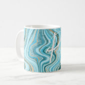 Aquamarin Tan Agate Marble Monogram für Abstrakten Kaffeetasse (Vorderseite Links)
