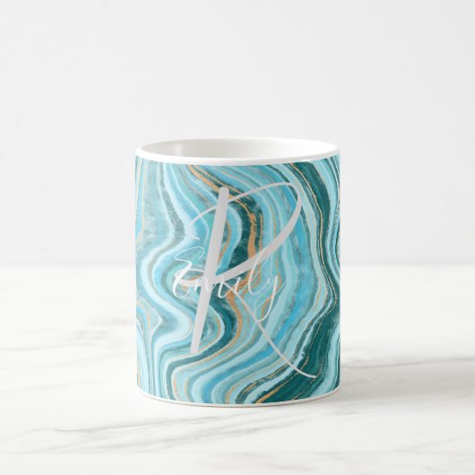 Aquamarin Tan Agate Marble Monogram für Abstrakten Kaffeetasse (Mittel)