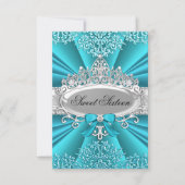 Aquamarin Tiara & Damask 16 . Geburtstag Einladung (Vorderseite)