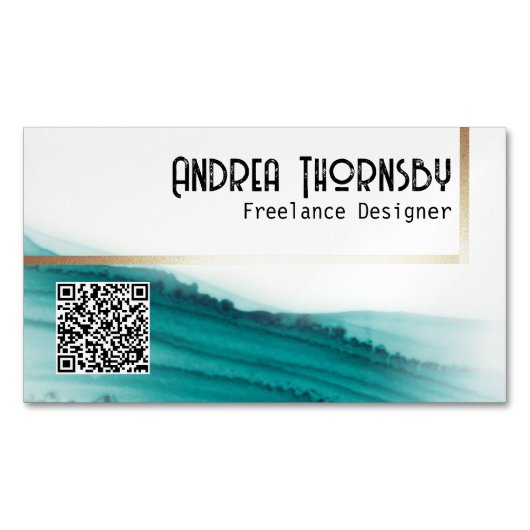 Aquamarin Tinte Modern einfacher Gold QR Code kund Magnetische Visitenkarte (Vorderseite)