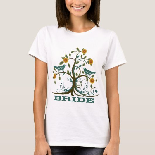 Aquamarin Tree Love Bird Vintage Hochzeiten T-Shirt (Vorderseite)