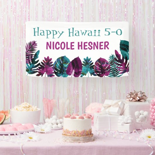 Aquamarin, Tropical Berry Pink Hawaii 5-0 50. Banner (Party)
