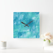 Aquamarin Türkis Abstrakt Quadratische Wanduhr (Zuhause)