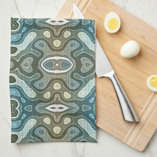 Aquamarin Türkis Blau Grau Braun Angesagte Bohemis Geschirrtuch (Viertel Falte)