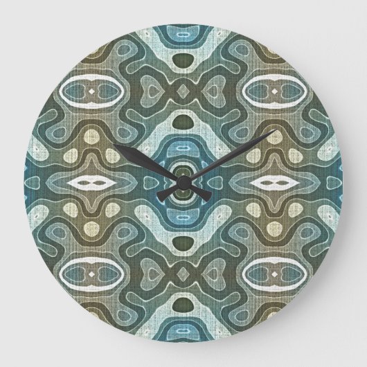 Aquamarin Türkis Blau Grau Braun Angesagte Bohemis Große Wanduhr (Vorderseite)