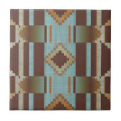 Aquamarin Türkis blau Orange Brown Tribal Art Fliese (Vorderseite)