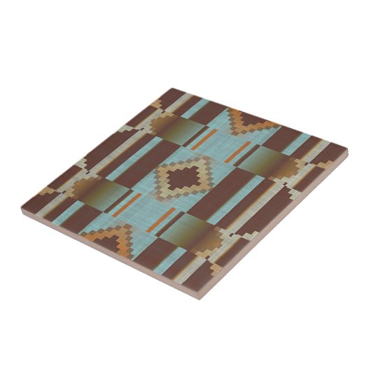 Aquamarin Türkis blau Orange Brown Tribal Art Fliese (Seite)