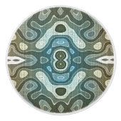 Aquamarin Türkis Blue Gray Brown Ethnic Stamm Art Keramikknauf (Vorderseite)