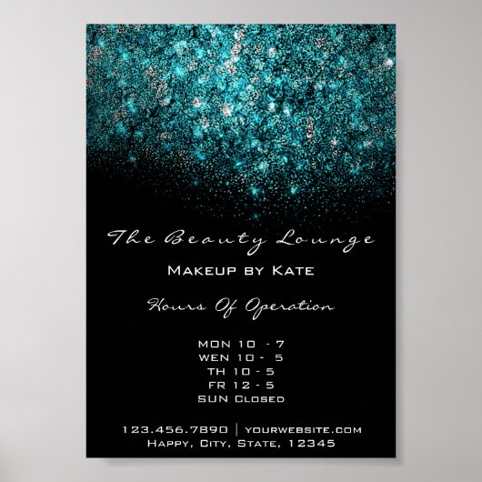 Aquamarin Türkis Blue Schwarz-weiß Confetti Sequin Poster (Vorne)