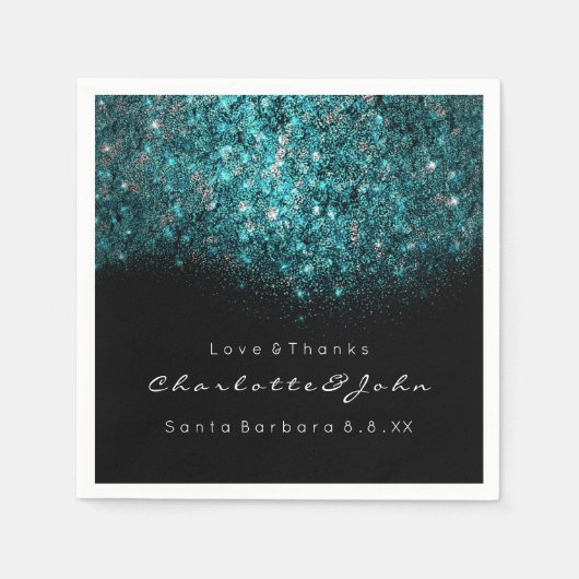 Aquamarin Türkis Blue Schwarz-weiß Confetti Sequin Serviette (Vorderseite)