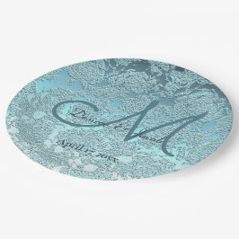 Aquamarin Türkis Elegant Wedding Empfang Monogram Pappteller