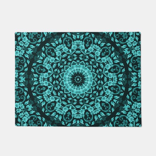 Aquamarin Türkis Floral Mandala Fußmatte (Vorderseite)