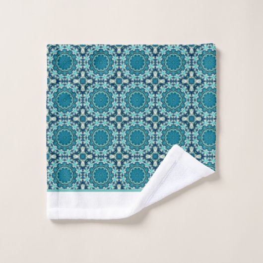 Aquamarin Türkis gemustert Badhandtuch Set (Waschlappen)