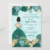 Aquamarin Türkis Gold Floral Princess Quinceañera Einladung (Vorderseite)