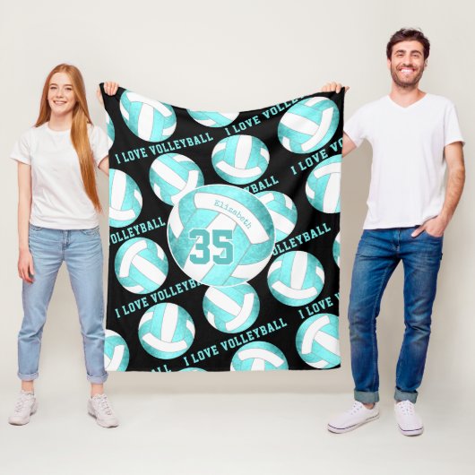 aquamarin türkis gürrisch I Liebe Volleyball Fleecedecke (Beispiel)