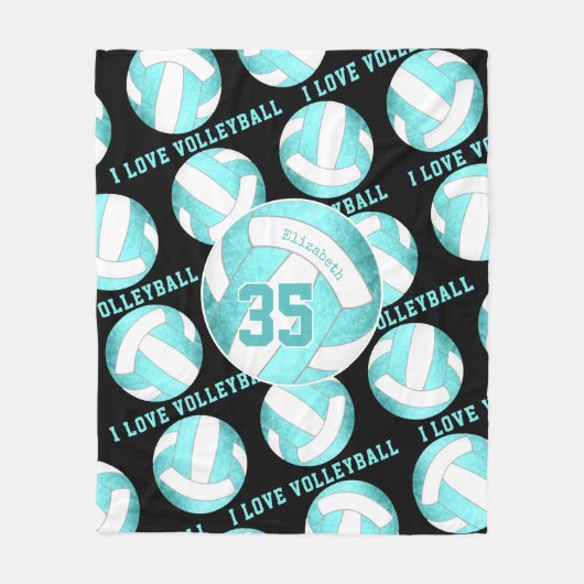 aquamarin türkis gürrisch I Liebe Volleyball Fleecedecke (Vorderseite)