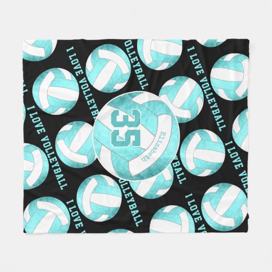 aquamarin türkis gürrisch I Liebe Volleyball Fleecedecke (Vorderseite (Horizontal))