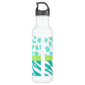 Aquamarin Türkis, Kalkgrün, Zebra und Geparden Trinkflasche (Rückseite)