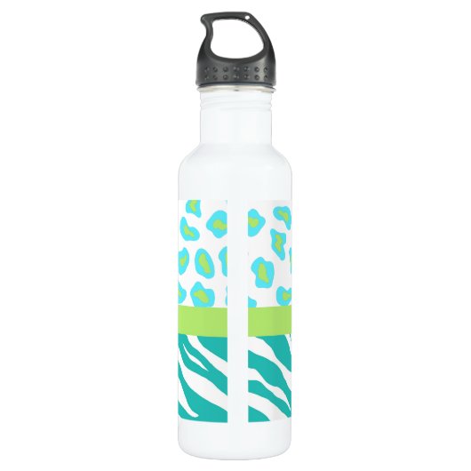 Aquamarin Türkis, Kalkgrün, Zebra und Geparden Trinkflasche (Rückseite)