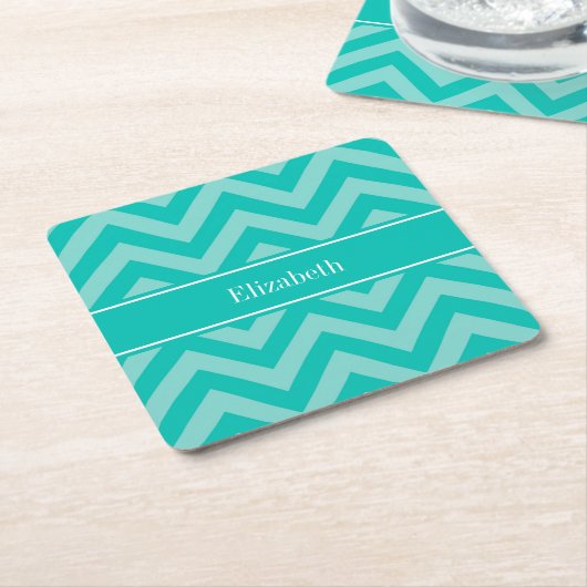 Aquamarin Türkis LG Zickzack Aquamariner Name Mono Rechteckiger Pappuntersetzer (angewinkelt)