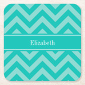 Aquamarin Türkis LG Zickzack Aquamariner Name Mono Rechteckiger Pappuntersetzer (Vorderseite)
