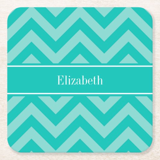 Aquamarin Türkis LG Zickzack Aquamariner Name Mono Rechteckiger Pappuntersetzer (Vorderseite)