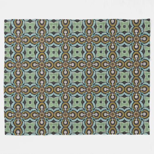 Aquamarin Türkis Ochre Retro Angesagte Bohemische  Fleecedecke (Vorderseite (Horizontal))