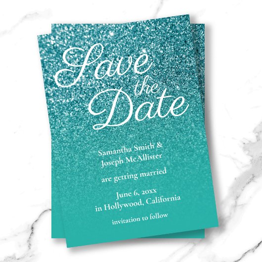 Aquamarin Türkis Ombre Glitzer Save the Date Einladung