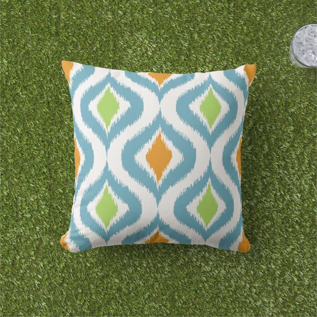 Aquamarin Türkis Orange Lime Green Ikat Drops Art Kissen (Golfball-Marker)