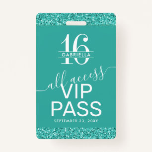 Aquamarin Türkis Sweet 16 Einladung VIP Pass Abzei Ausweis