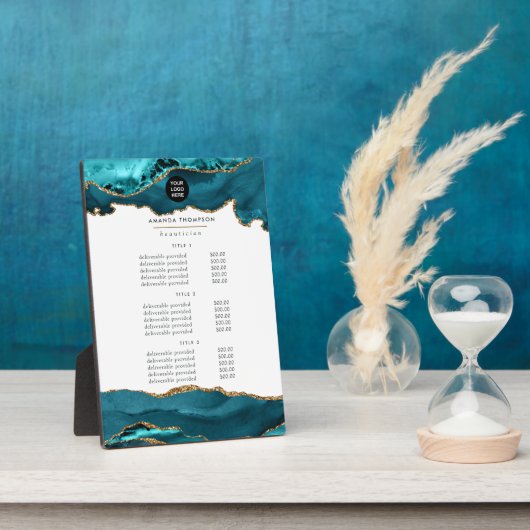 Aquamarin - Türkis und Gold Agate Business Fotoplatte (Seite)