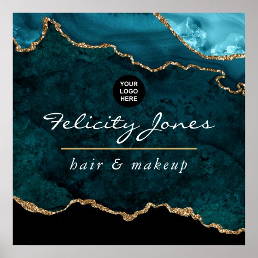 Aquamarin - Türkis und Gold Agate Business Poster (Vorne)