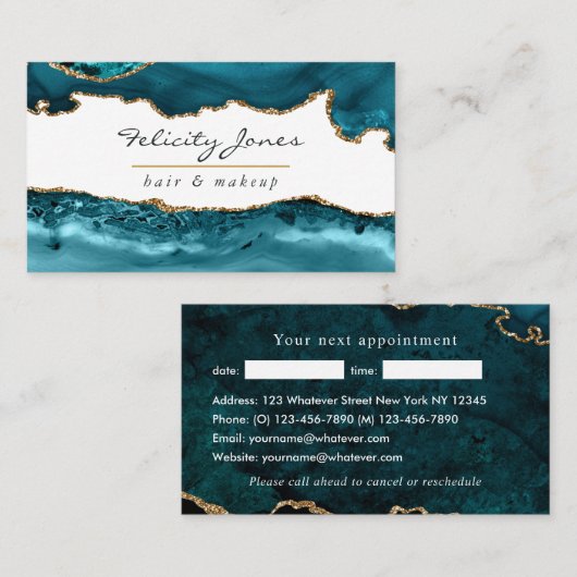 Aquamarin - Türkis und Gold Agate Business Terminkarte (Vorne/Hinten)