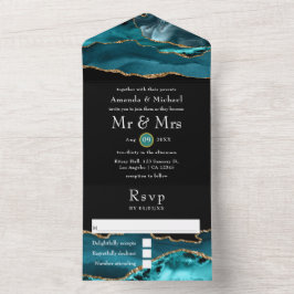 Aquamarin - Türkis und Gold Agate Stone Wedding All In One Einladung