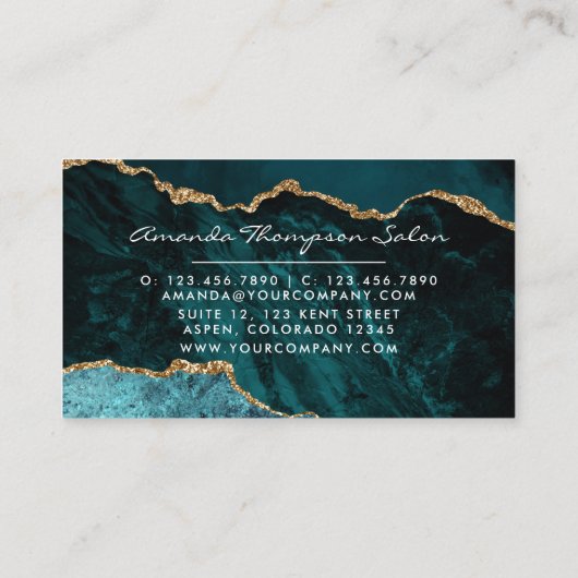 Aquamarin - Türkis und Gold Agate Treuekarte (Rückseite)