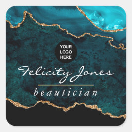 Aquamarin - Türkis und Gold Geode Agate Corporate Quadratischer Aufkleber