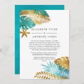 Aquamarin - Türkis und Gold Tropical Guest List Ankündigung (Vorne/Hinten)