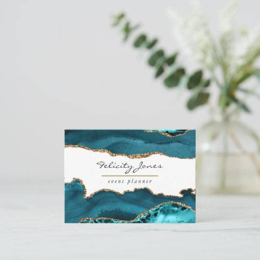 Aquamarin - Türkis und Goldgeode Agate Stone Visitenkarte (Stehend Vorderseite)