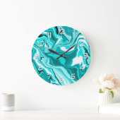 Aquamarin, türkis und weißer Marmor Große Wanduhr (Zuhause)