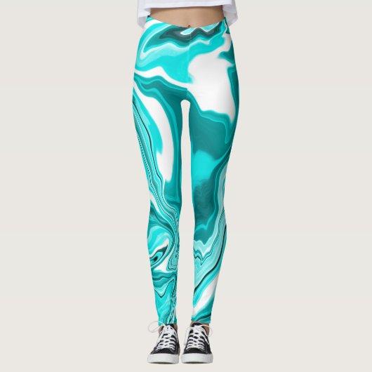 Aquamarin, türkis und weißer Marmor Leggings (Vorderseite)