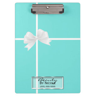 Aquamarin Türkis White Bow Classy Elegante Glam Klemmbrett