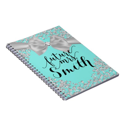 Aquamarin Türkis White Bow Diamond Bling Future Mr Notizblock (Rechte Seite)